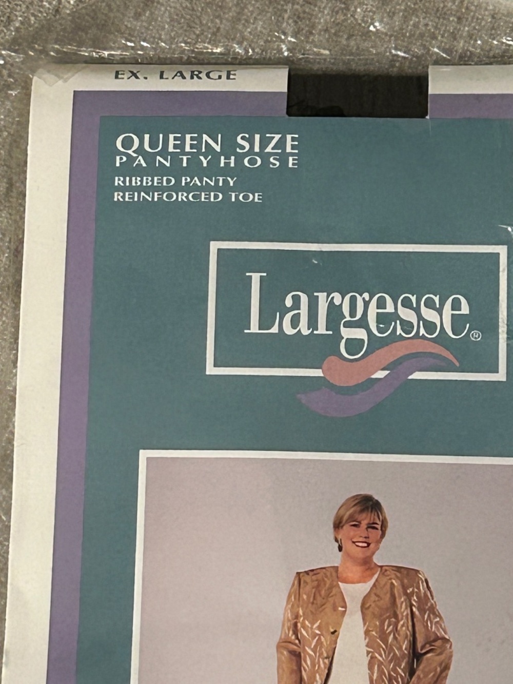 Largesse Queen Size Plus XL Pantyhose Ribbed Panty Reinforced Toe Off-Black